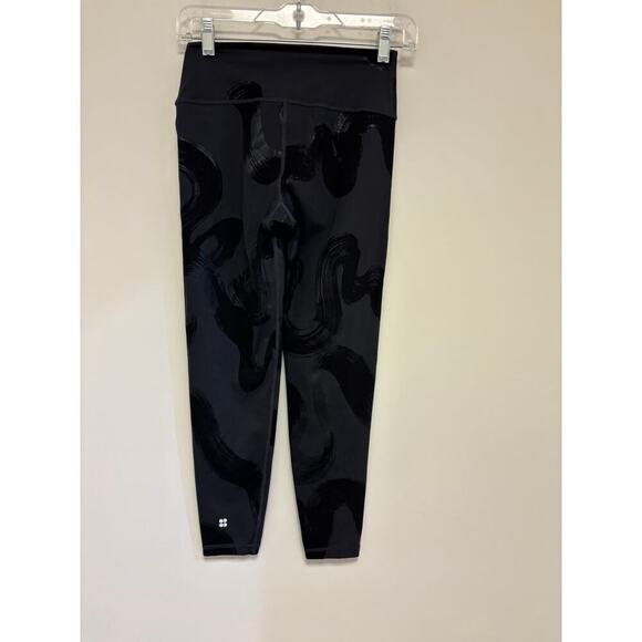 Sweaty Betty Goddess Workout Leggings Black Paint Lines Foil Print - Picture 5 of 8